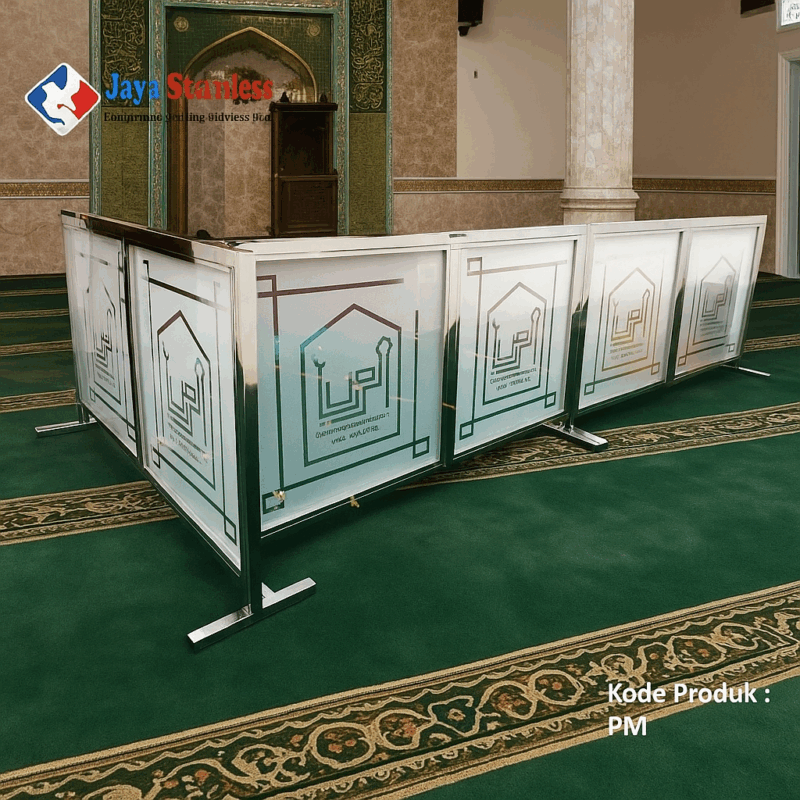 Pembatas masjid stainless 3 panel dengan acrylic motif islami