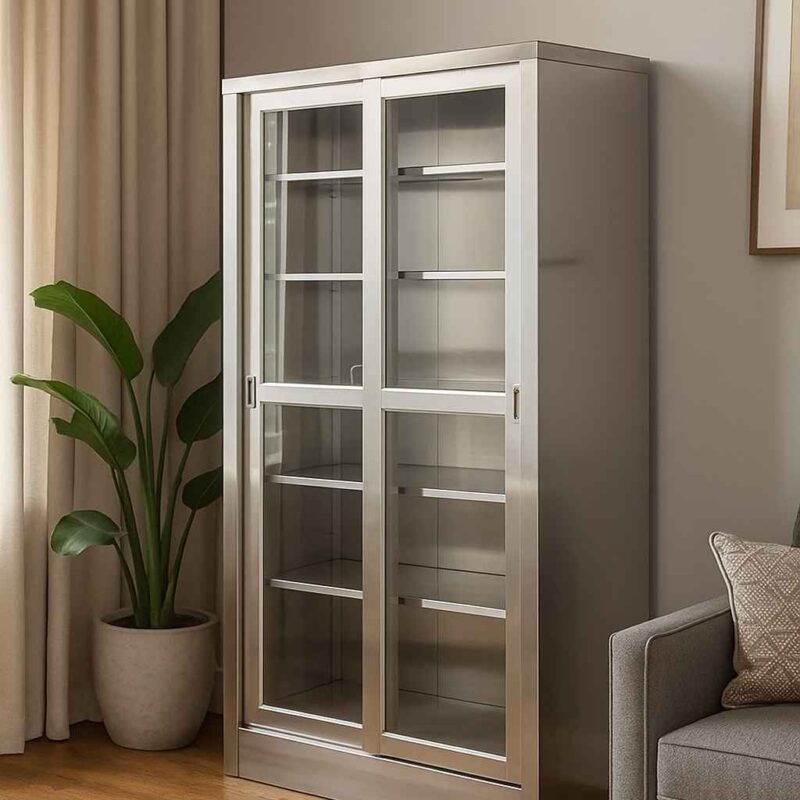 lemari kaca stainless